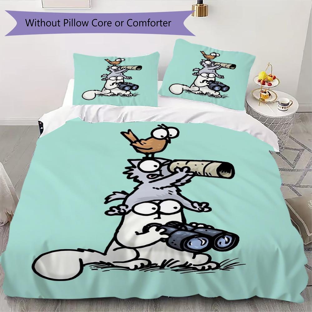 Simon's Cat Muster Bettwäsche Steppset Steppbezug Kissenbezug Heimdekoration Geburtstagsgeschenk (1 * Bettbezug + 2 * Kissenbezug ohne Füllung)