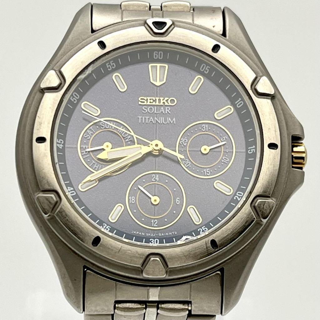[USED] Working SEIKO SOLAR TITANIUM Chronograph Watch with Blue Dial
