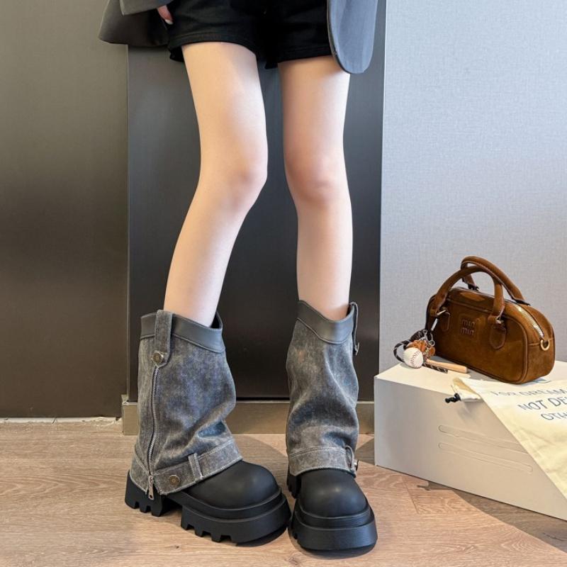 Autumn Winter Chunky Style Women Pipe Ankle Boots Fashion Belt Buckl Non Slip Shoes Thick Sole Short Botas Para Mujer