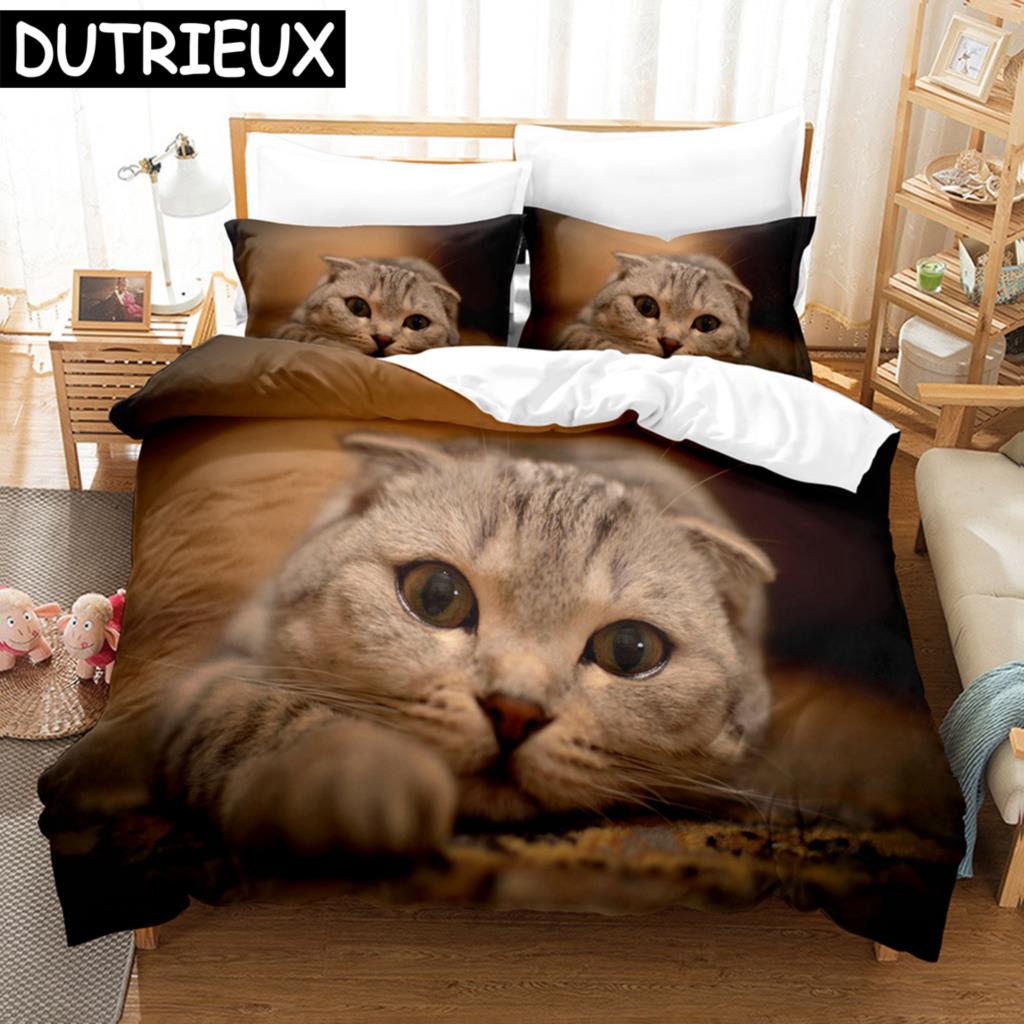 3D Cat Bedding Set Scottish Fold Lovely Cats Printed Comforter Duvet Cover Queen King Single Size Home Textile Bedroom Decor