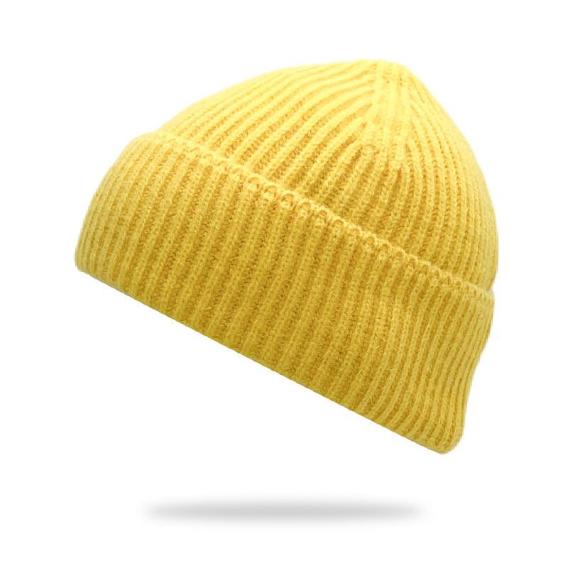Thickstripe Solidcolor Knitted Hat Black Unisex Warm Overthehead Winter