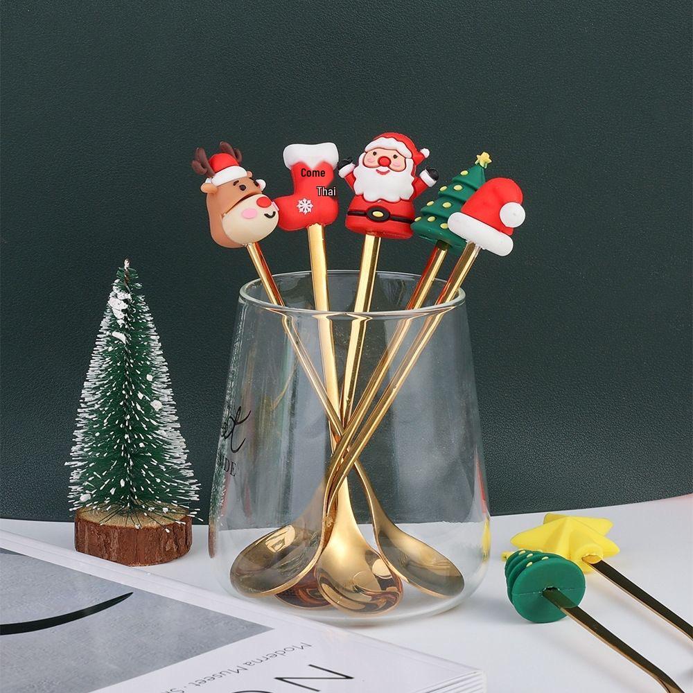 Weihnachtsbaum Edelstahl Löffel- und Gabelset - Kreatives Dessert- und Kaffee-Besteck