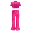 Girls Performance Costume Short Sleeve Mesh Patchwork Cutout Back Sequins Crop Top Sequin Zipper Bell Bottomed Pants