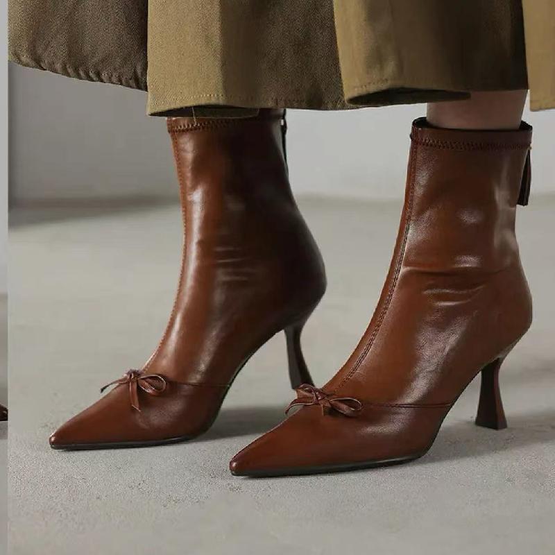 

Bow Sexy High Heels Ankle Women s Boots Fashion Pointed Toe Shoes Winter Pumps Fashion Elegant Dress Stilettos Mujer Botas 35