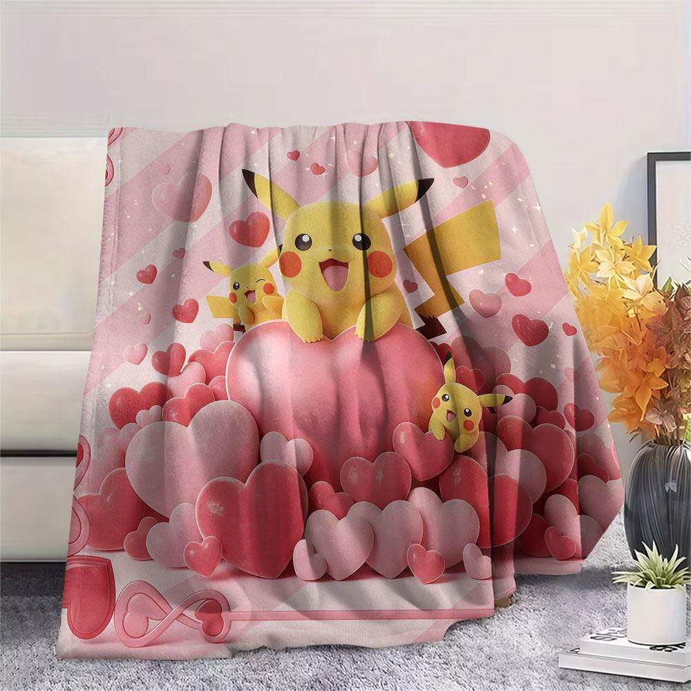 1 Stück Flanelldecke mit Pokemon-Liebesdruck, Hohe Qualität, Bequem für alle Jahreszeiten, Heimdekoration, Wärme und Komfort, Perfekt für Weihnachtsgeschenke