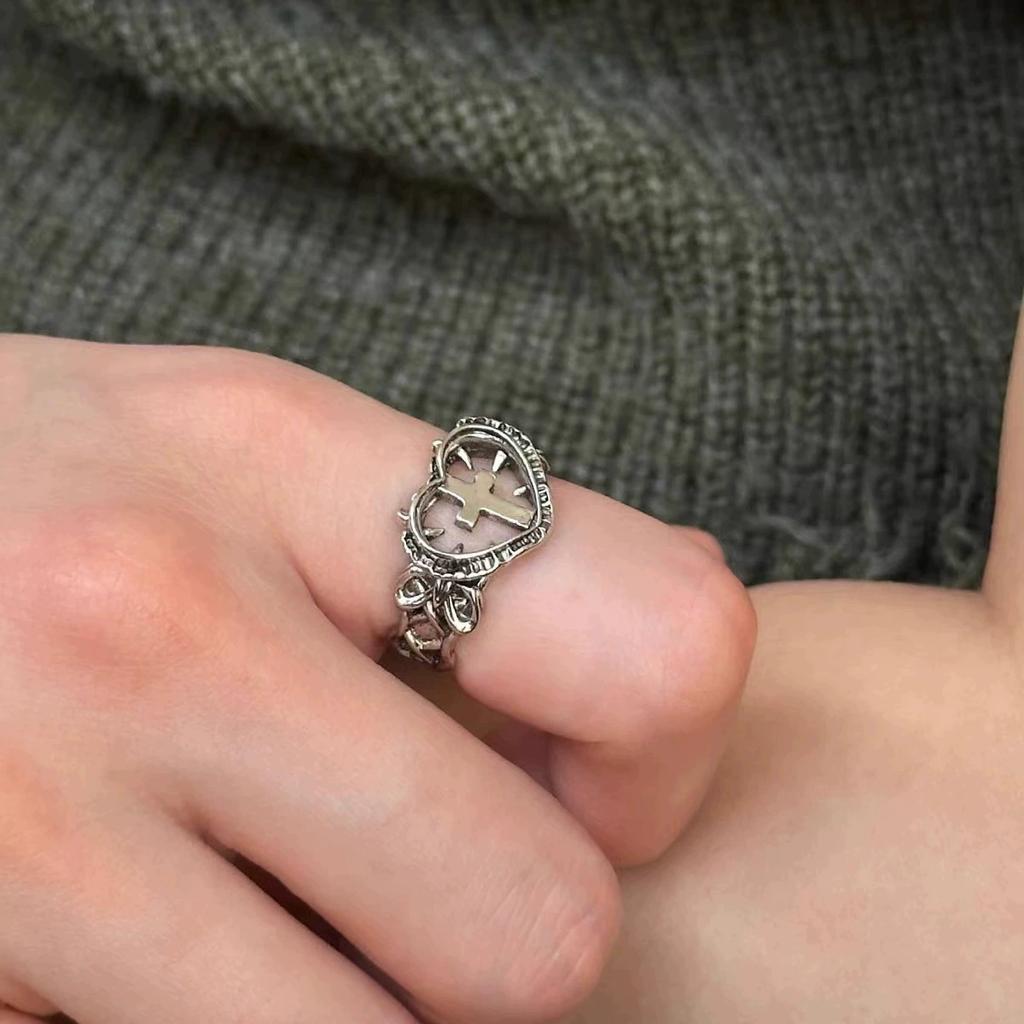 Punk Gothic Cross Heart Open Rings For Men Women Hip Hop Fashion New Unisex Jewelry Couple Gift Party Rock anillos