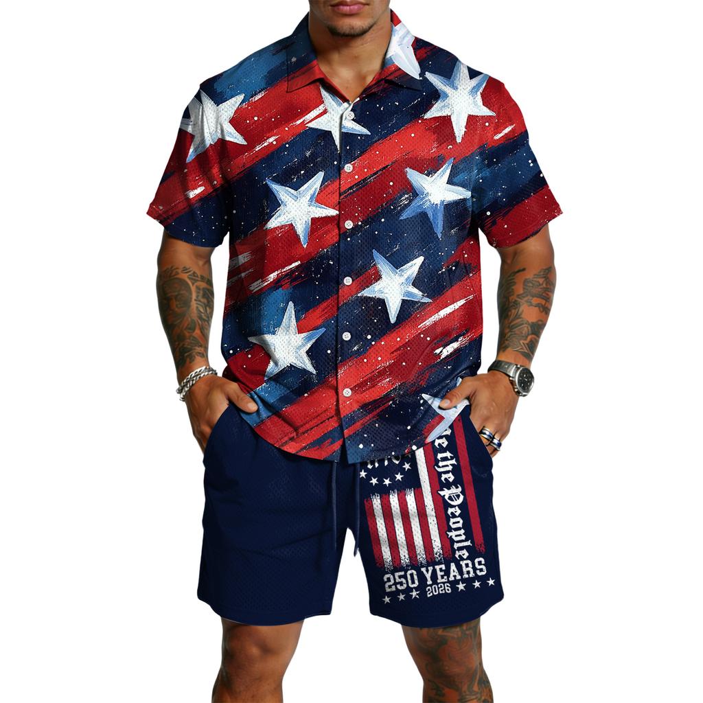Men's Casual Lightweight Breathable Short-Sleeve Shirt And Shorts Set
