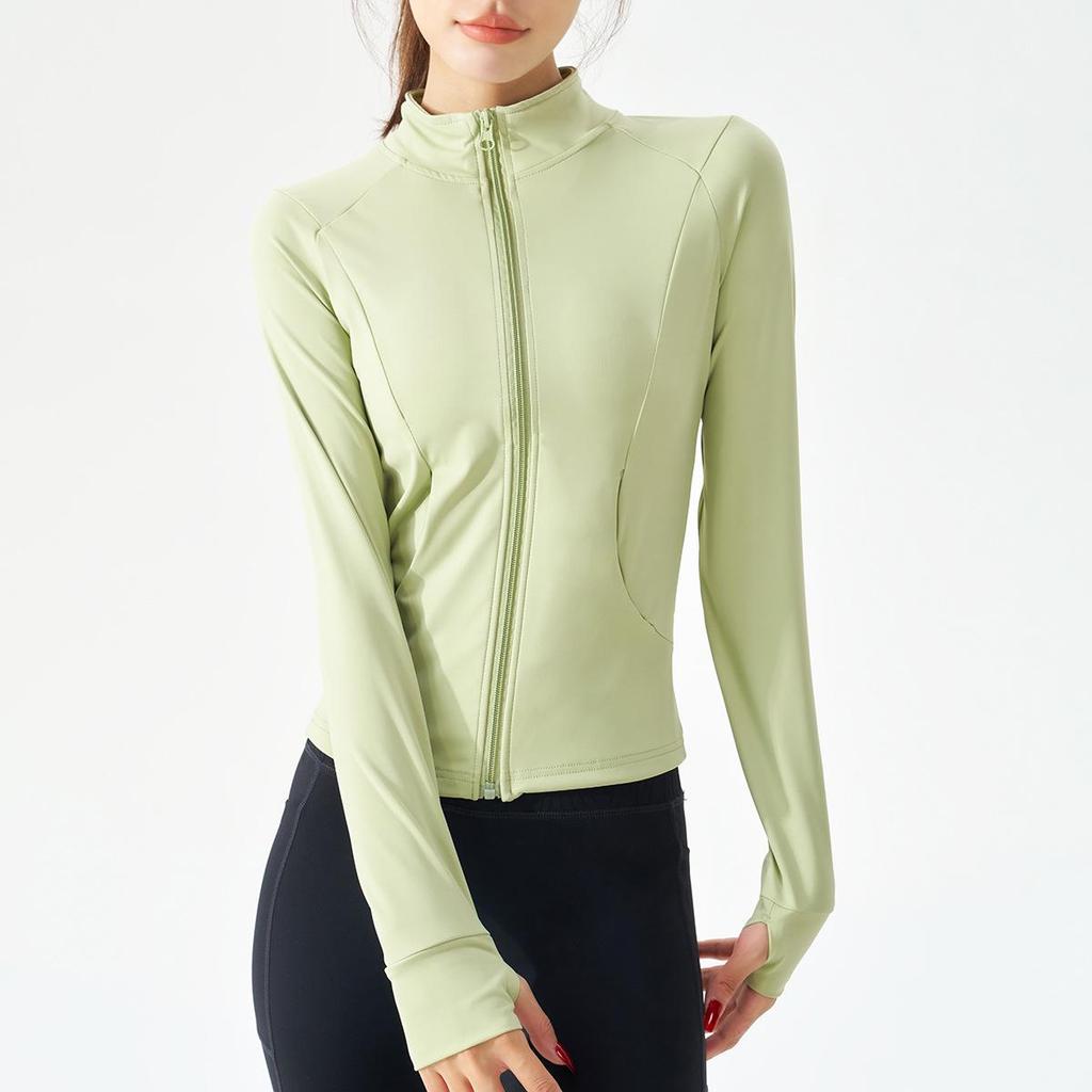 Damska kurtka do jogi szybkoschnąca: Dopasowany kardigan zapinany na zamek ze stójką do biegania i treningu