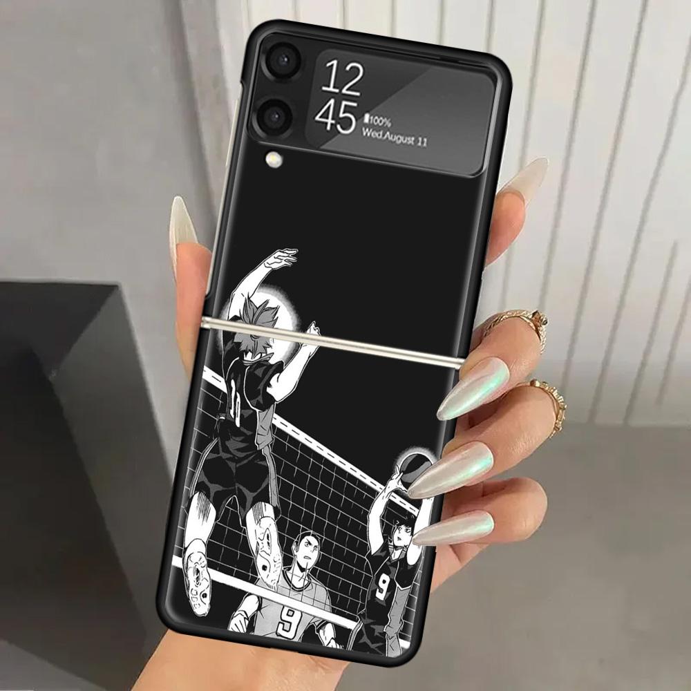 Haikyuu Oya Volleyball Anime Hard PC Phone Case For Samsung Galaxy Z Flip 6 5 4 3 Black Cover ZFlip6 Flip5 Flip4 5G Foldable Pri