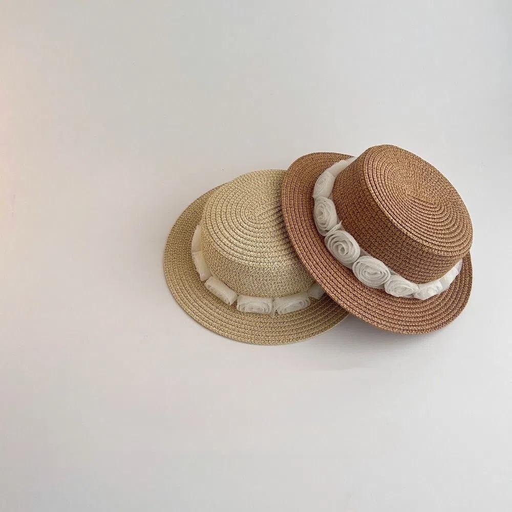 Summer Flower Lace Straw Hat French Children Sun Hat Fashion Baby Straw Caps Outdoor