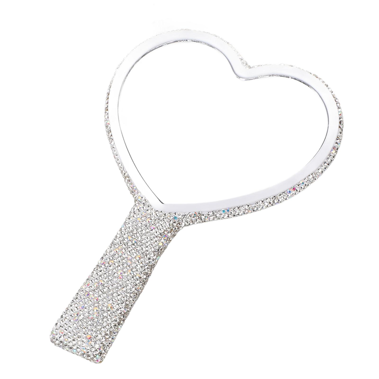 

Белое ручное зеркало со стразами, высокой четкости, портативное, милое зеркало в форме сердца с ручкой для