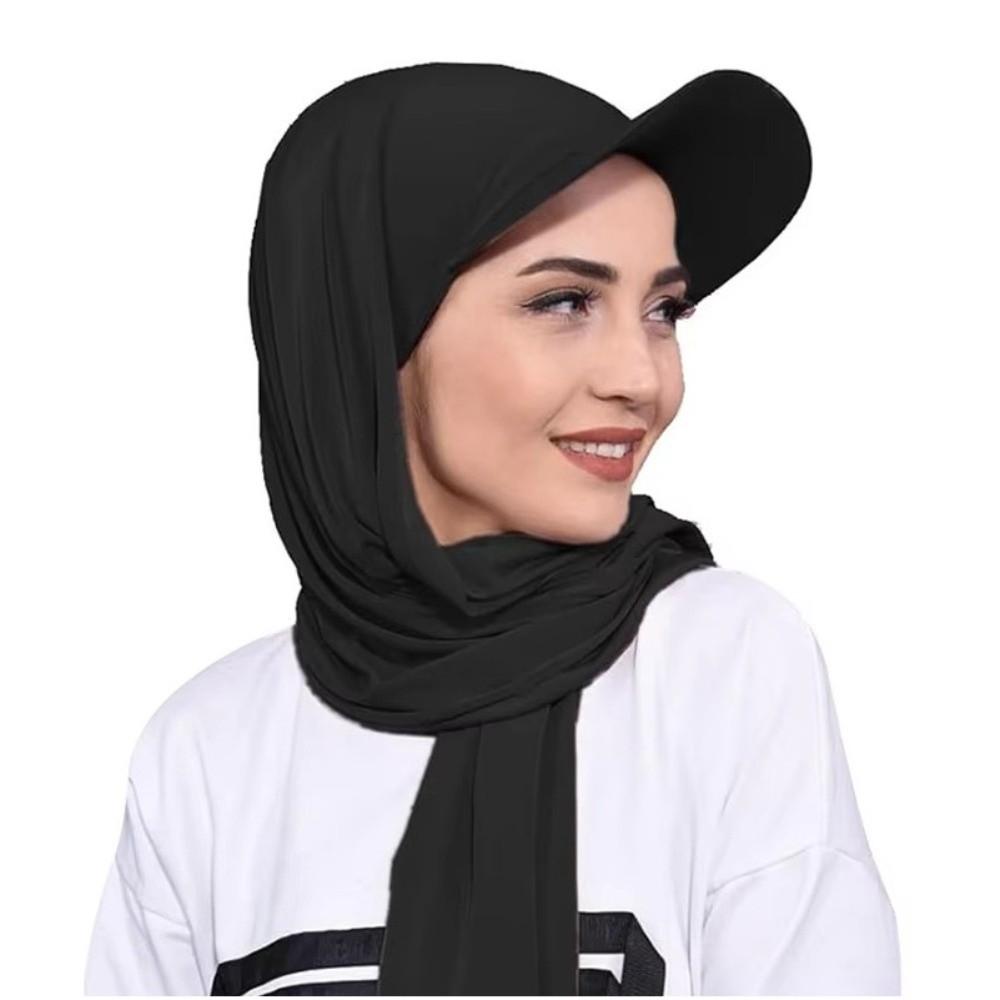 Simple Sun Visor Turban Solid Color Hijab Shawl Hat Long Brim Bandana Cap  Outdoor