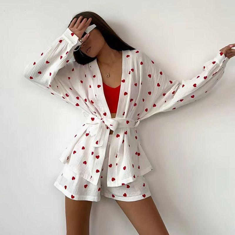 

Fashion Fashion Heart Printing Tops Shorts Suit Love Printed Top and Shorts Set Red S