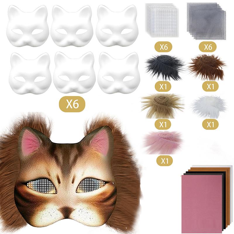 29Pcs Mask Set Blank Mask Half Face Hand Drawn Animal Cat Fox Mask Diy Handmade Graffiti Half Face Mask Party Christmas Gifts