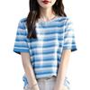2024 Frühherbst Damen Baumwolle Farbblock Gestreiftes T-Shirt