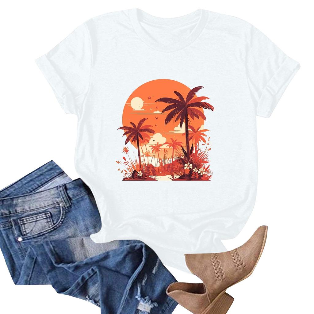 Women's Hawaiian Floral Print  Short Sleeve T-Shirt Top