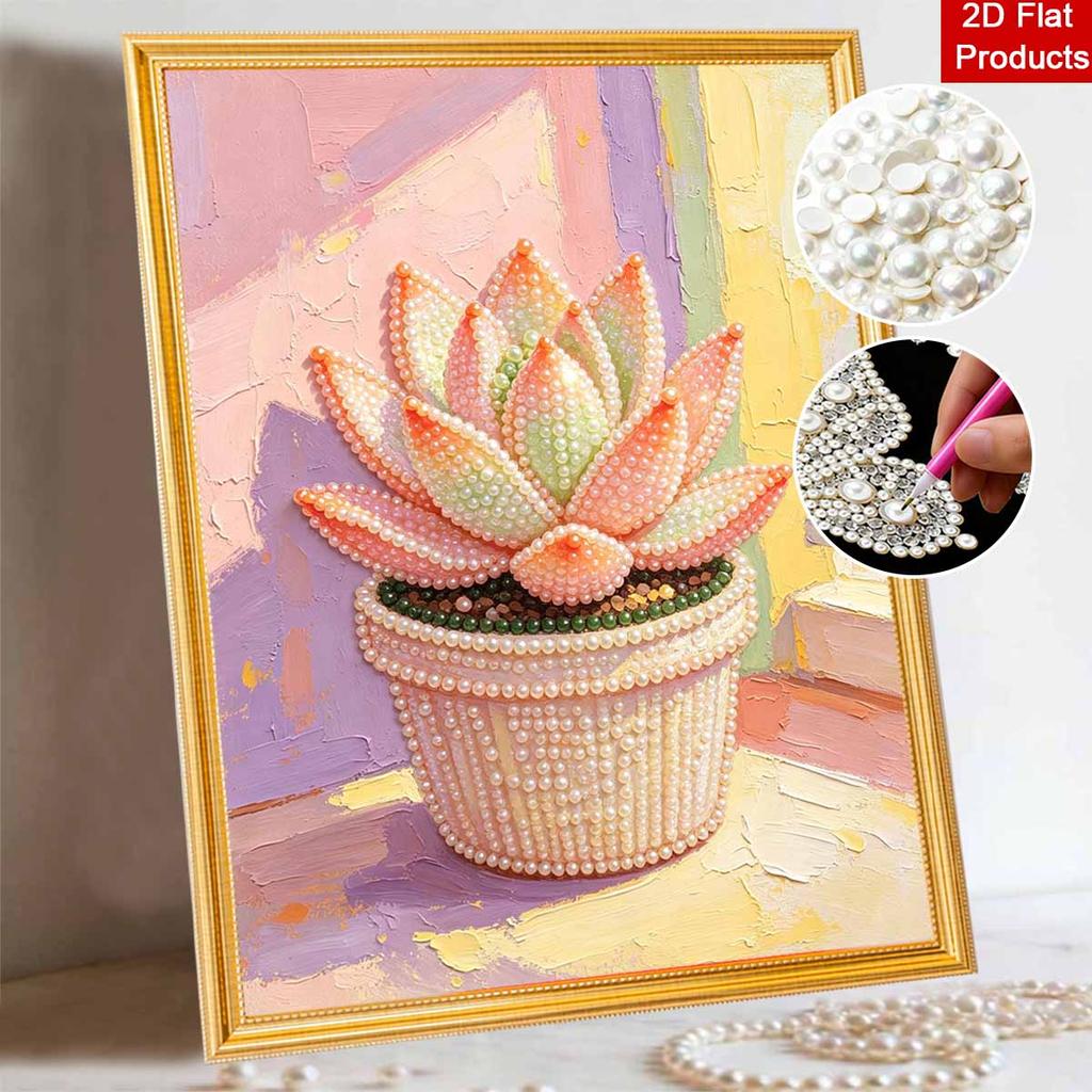 Frameless Pearl Painting Kit Succulent Plant DIY 3D Bead Canvas Art Relaxing Leisure Craft for Adults Wall Decor Gift