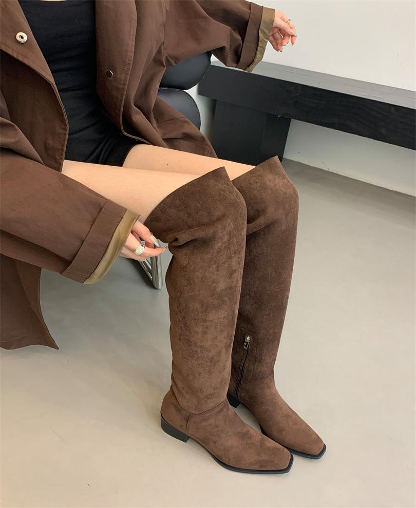 

2025 autumn and winter new French retro pointed thick heel knight boots women s high boots but knee boots stacking boots women 39 темно-коричневого кольору