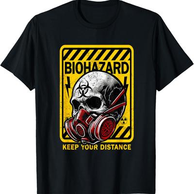 Biohazard Lebka Červená Plynová Maská Vintage Značka Držte se Dál Tričko