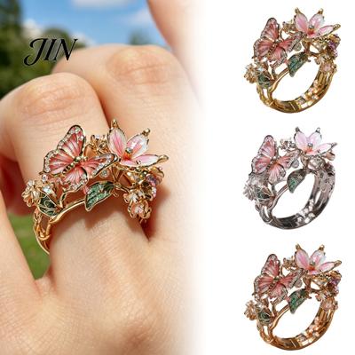 Leichter verstellbarer Ring Legierung Fingerring, Schmetterling Blume Form Öffnung Offenes Design Band für tägliches Tragen Date Party Romantischer Schmuck