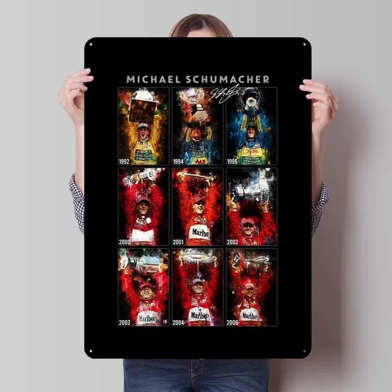 Michael Schumacher Metalowy Znak Plakaty Wyścigowe Dekoracja Dekoracja Ścienna Dekoracja Pokoju Dziennego Mężczyzna Vintage Elementy Dekoracyjne do Domu Mural Artystyczny
