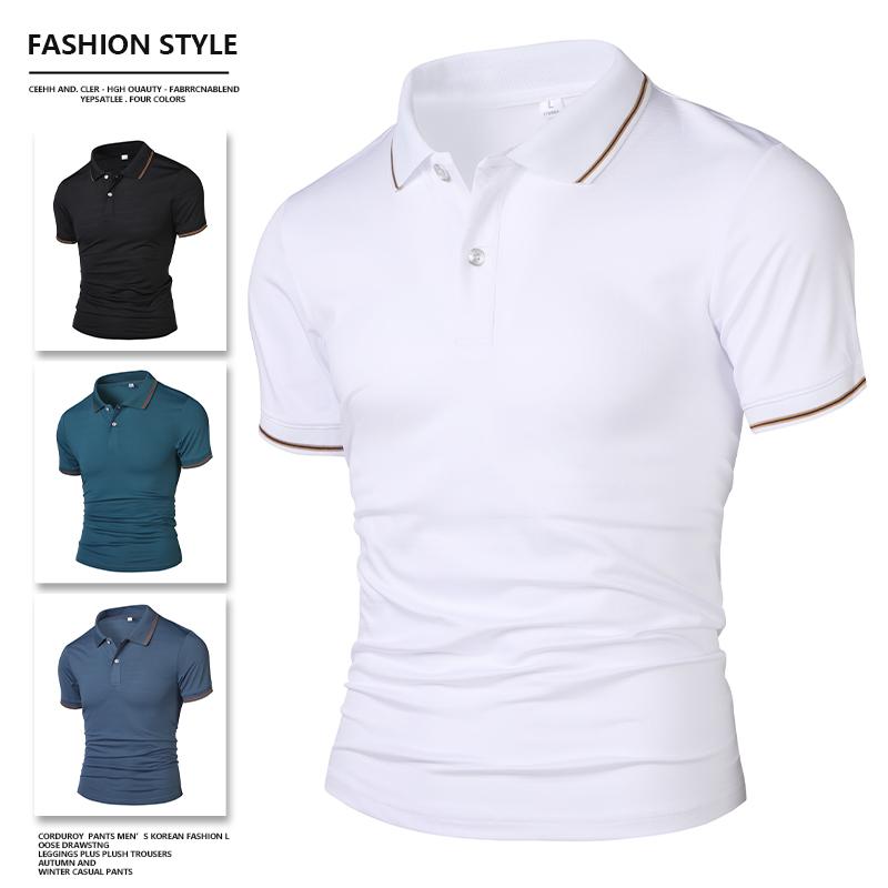 Men's Ice Silk Quick Drying Short Sleeved T-shirt Summer High-end Casual Business Clothes Breathable Solid Color Polo Shirt Top