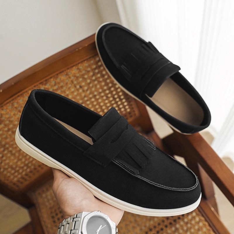 Fashion Men Flat Loafers 2025 Frosted Suede Flat Tassel Comfortable Non Slip Fashion Loafers Lightweight Trendy Outdoor Casual Shoes