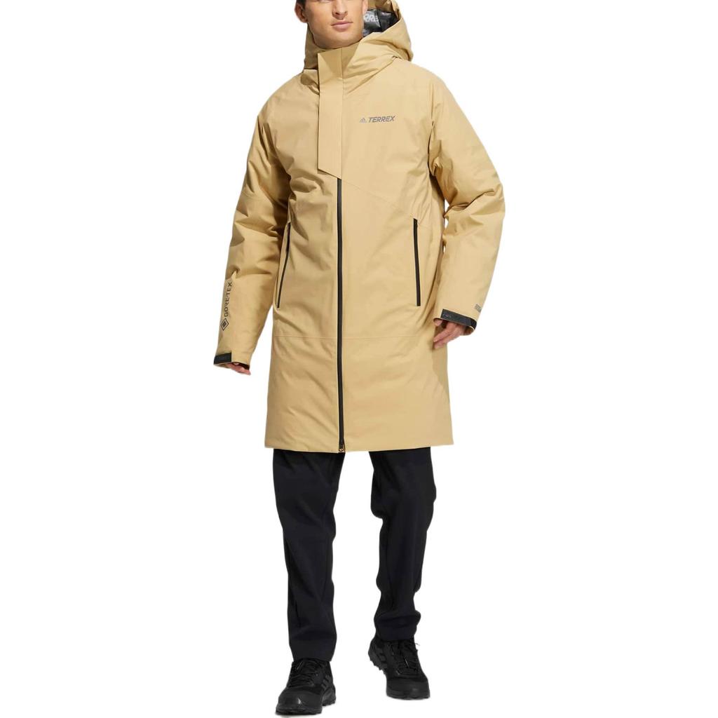 Adidas Solid Color Print Logo Zip Hooded Down Jacket Men Outerwear Khaki HM9718