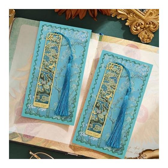 Elegant Hollow Carved Metal Bookmarks - Plum Blossom Design, Brass Page Markers with Tassel, Artistic Gift for Readers, Teachers, Friends, and Loved