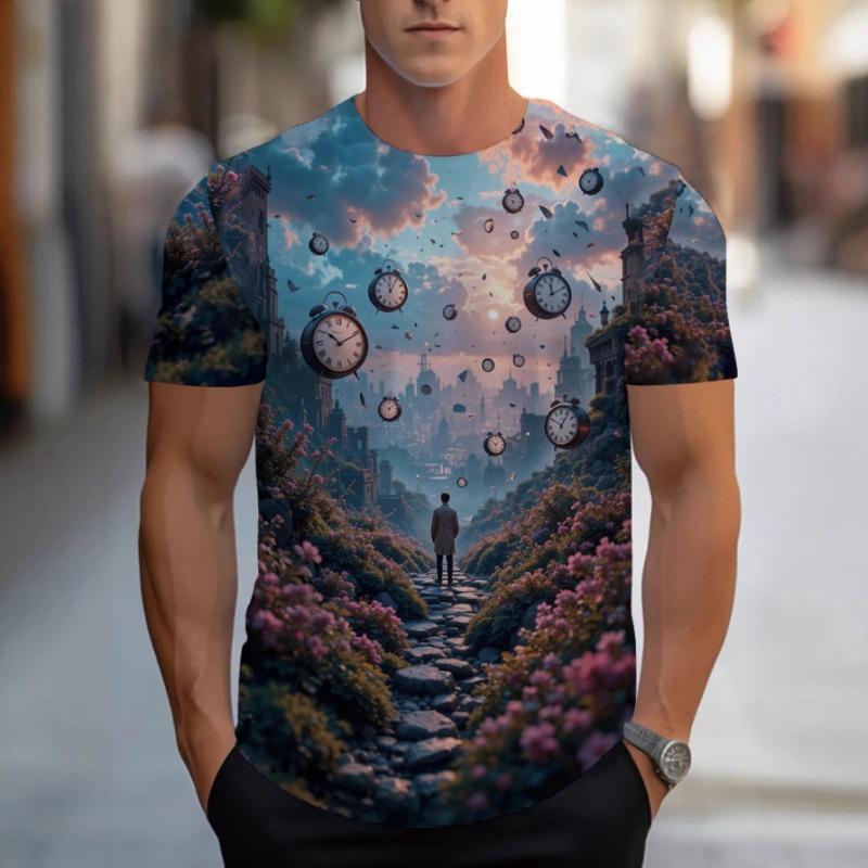Men's T-shirt 3D Printed with Simple Gradient Fashion Trend Printing Short Sleeved Casual Summer Clothing