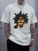 Casual Short Sleeve T-shirt with Cartoon Character Print - Light Grey Regular Fit Round Neck Summer Tee