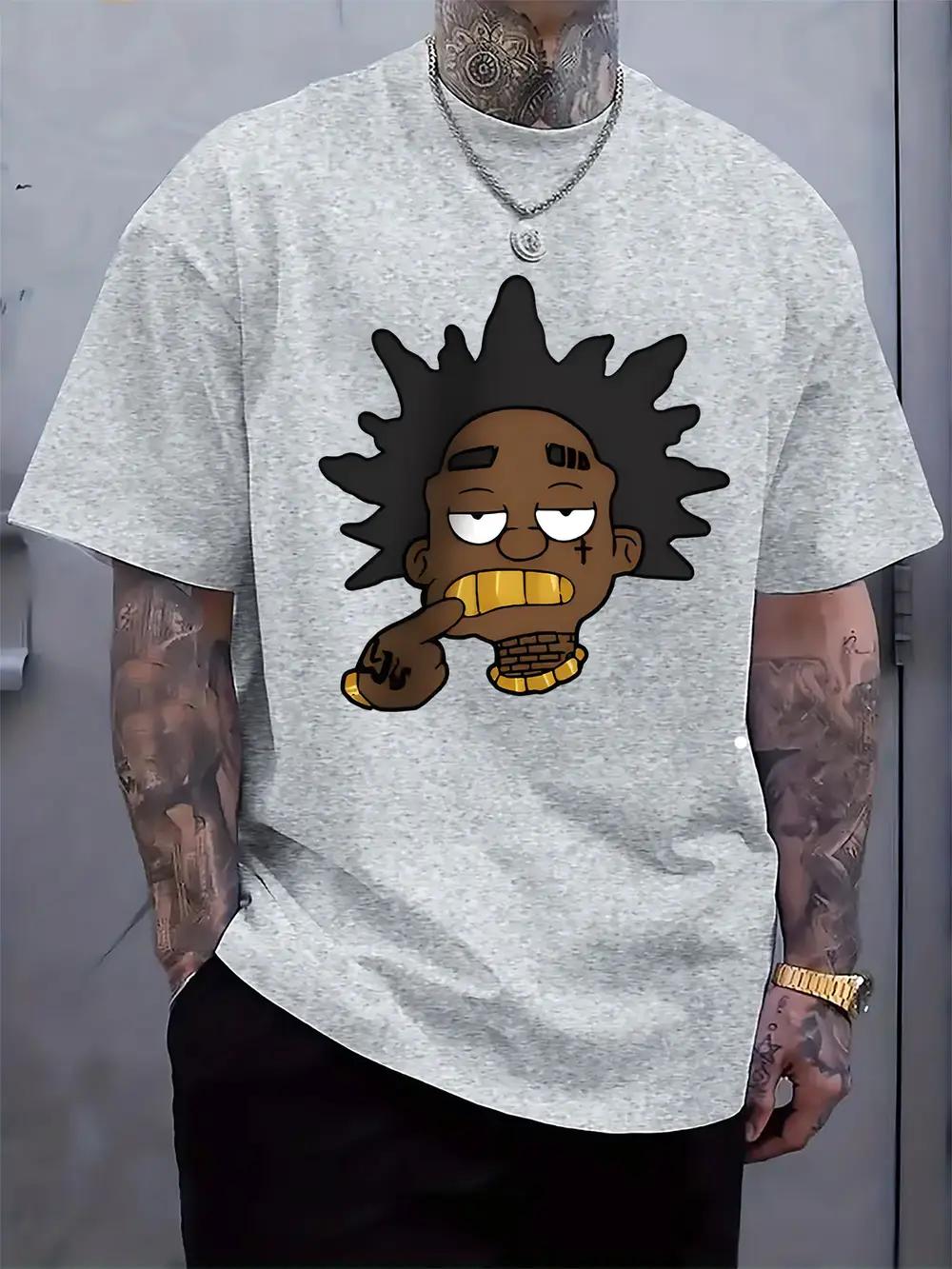 

Casual Short Sleeve T-shirt with Cartoon Character Print - Light Grey Regular Fit Round Neck Summer Tee XL