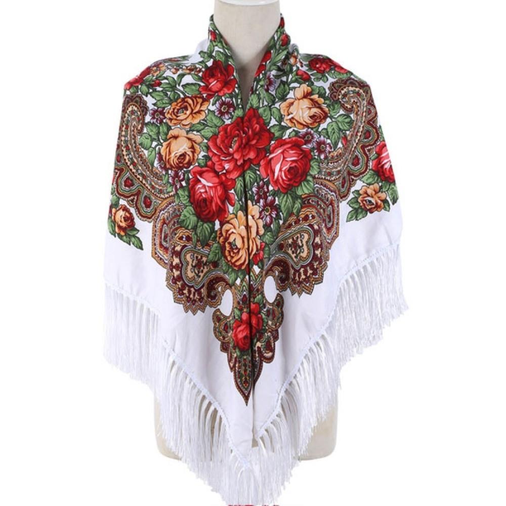 Tassel Fringe Floral Scarf Soft Tassel Scarf Fashion Square Wrap Women