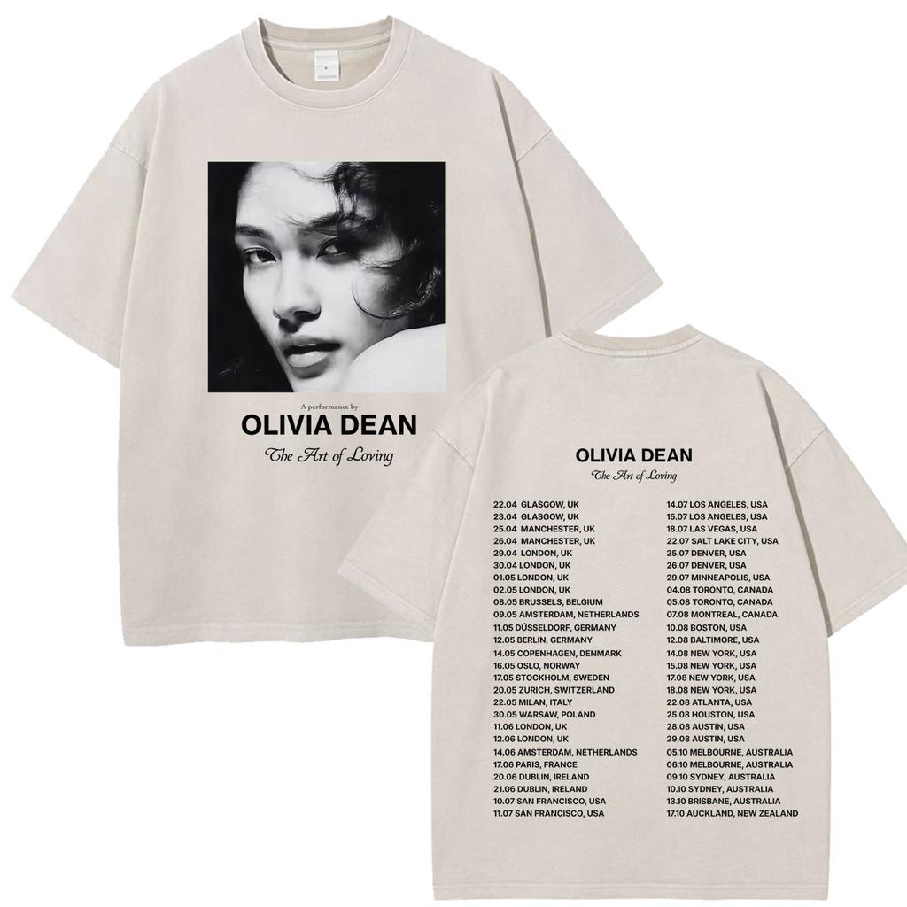 Olivia Dean Art Of Loving Tour 2026 Graphic Vintage Washed Tshirt Unisex Unisex Summer Loose Casual Cotton Oversized Tshirts Tops