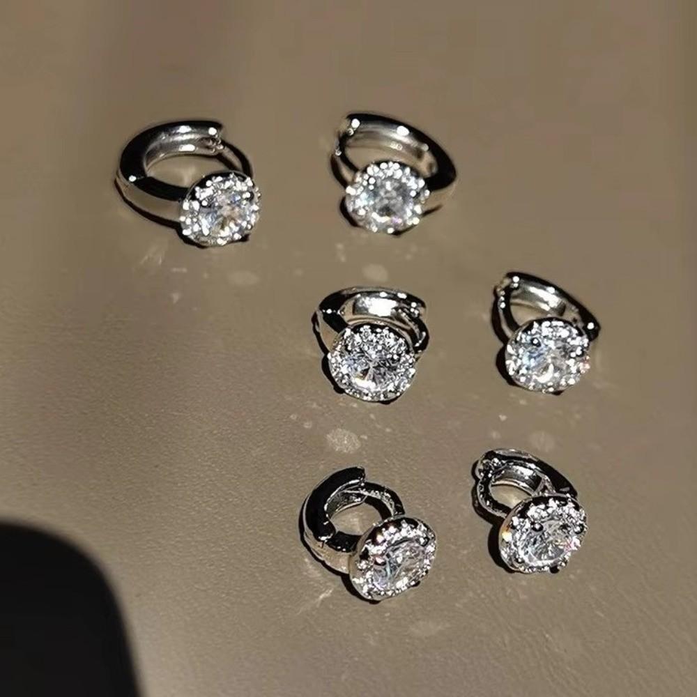 Silver Color Synthetic Zirconia Earrings Adjustable Jewelry Elegant Zircon Hoop Earrings  Wedding