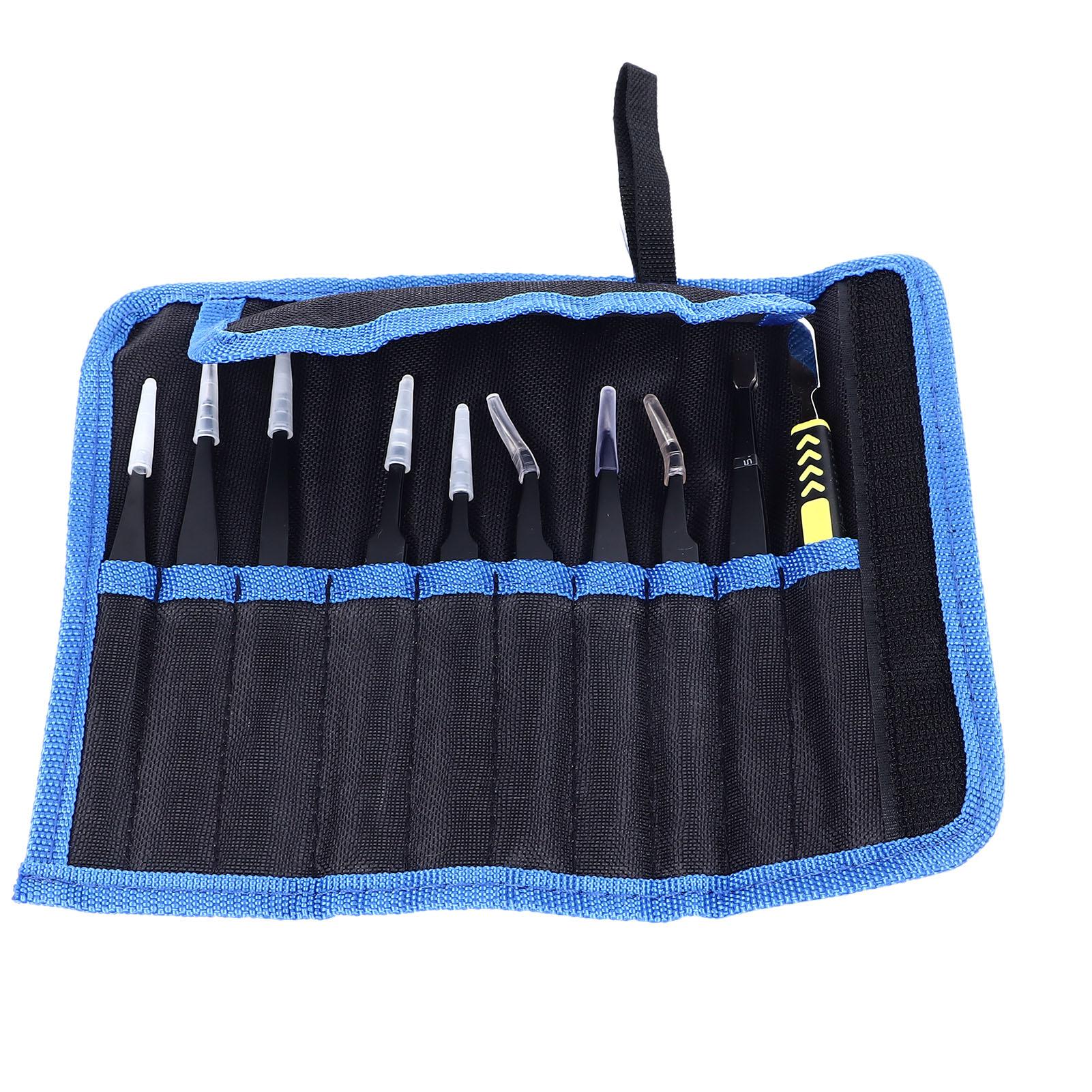

Набор из 10 штук пинцетов для рукоделия, набор пинцетов для пайки с изогнутым кончиком из нержавеющей стали, с сумкой для хранения