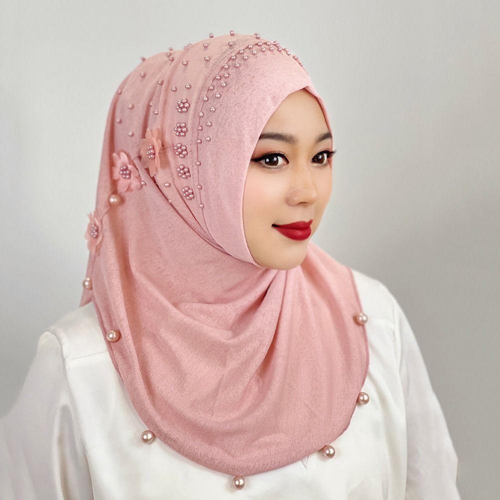 Top Knot Ramadan Hijab Solid Color Head Wrap Cap Fashion Headband Hat  Women