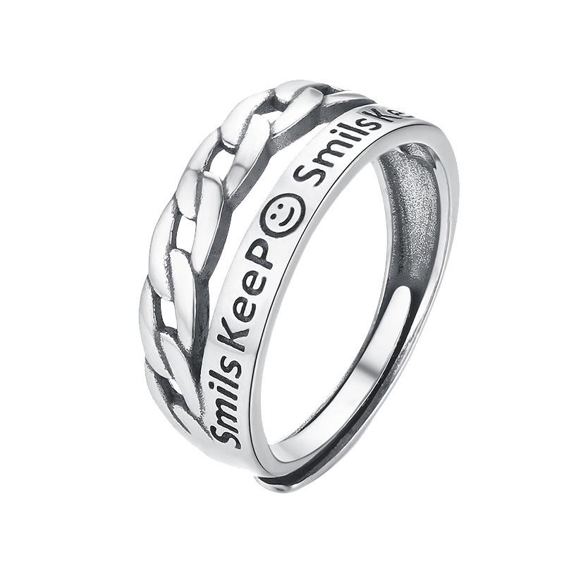 

Men s Stackable Vintage Distressed Open Finger Smile Ring Anti-Thai Silver. Adjustable