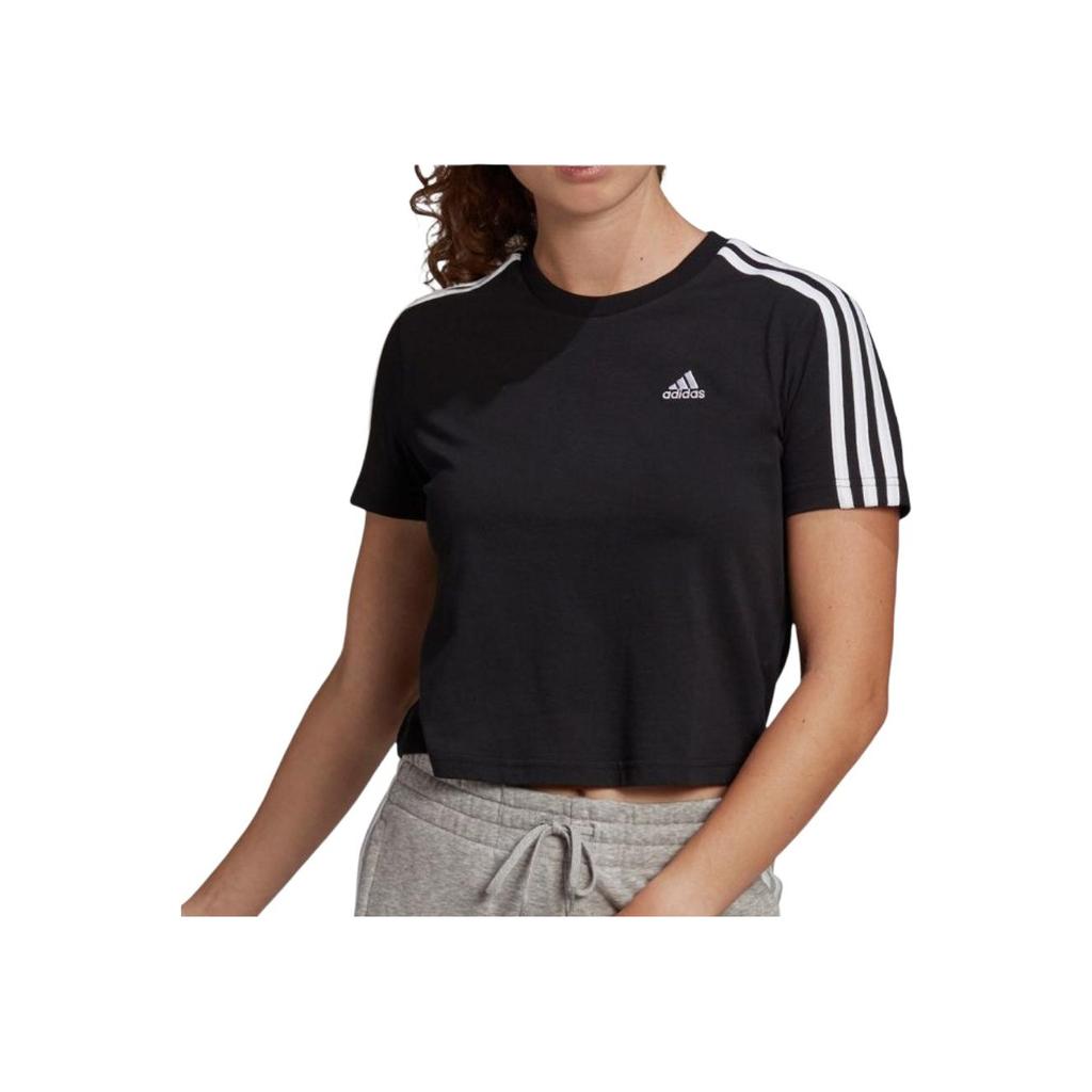 Adidas Round Neck Letter Print Comfort Stripe Short Sleeve T-Shirt Women Tops Black GL0777