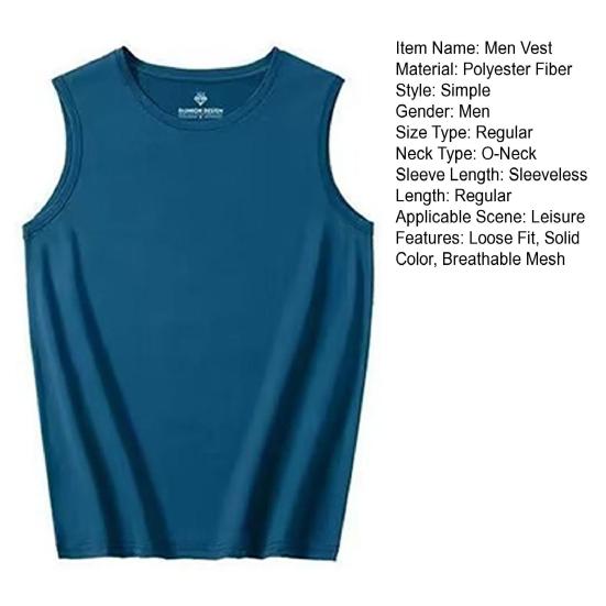 Men Vest Sleeveless Round Neck Summer Casual Sport Vest Pure Color Breathable Mesh Athletic Tank Tops