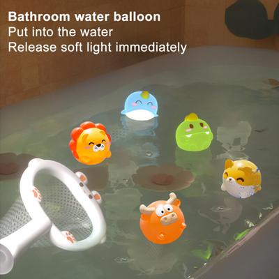 Yousheng Glowing Animal Bath Toy Set No Hole Light Up Bathtub Toy Luminous Floating Animal Ball Tub Fishing Game Basketball Hoop Toy for Kids