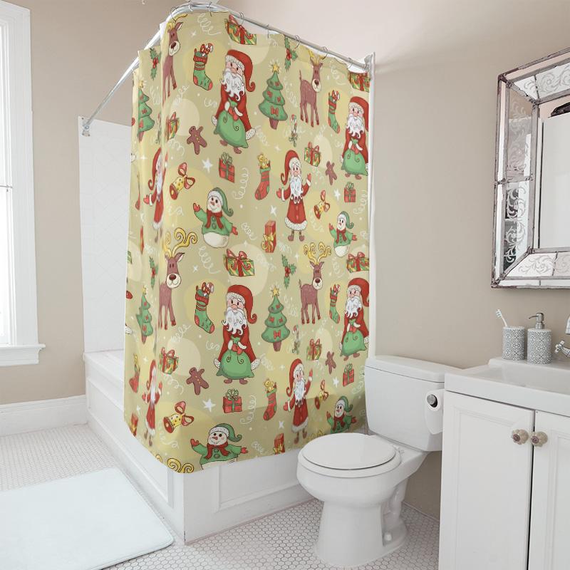 TU Christmas Shower Curtain Festive Holiday Decor Bathroom Set Waterproof Fabric Xmas Pattern Backdrop Holiday Home Decor Gift
