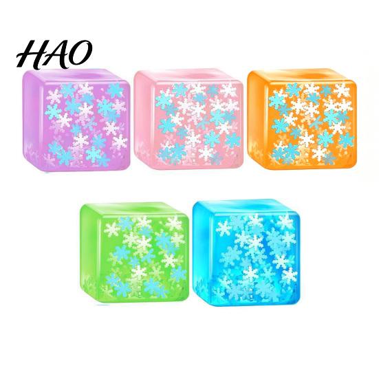 Soft Stress Balls Ice Cube Relief Toy, Glow-in-the-Dark Snowflake Filled Cube, Sensory Toy Luminous Clear Adults and Kids