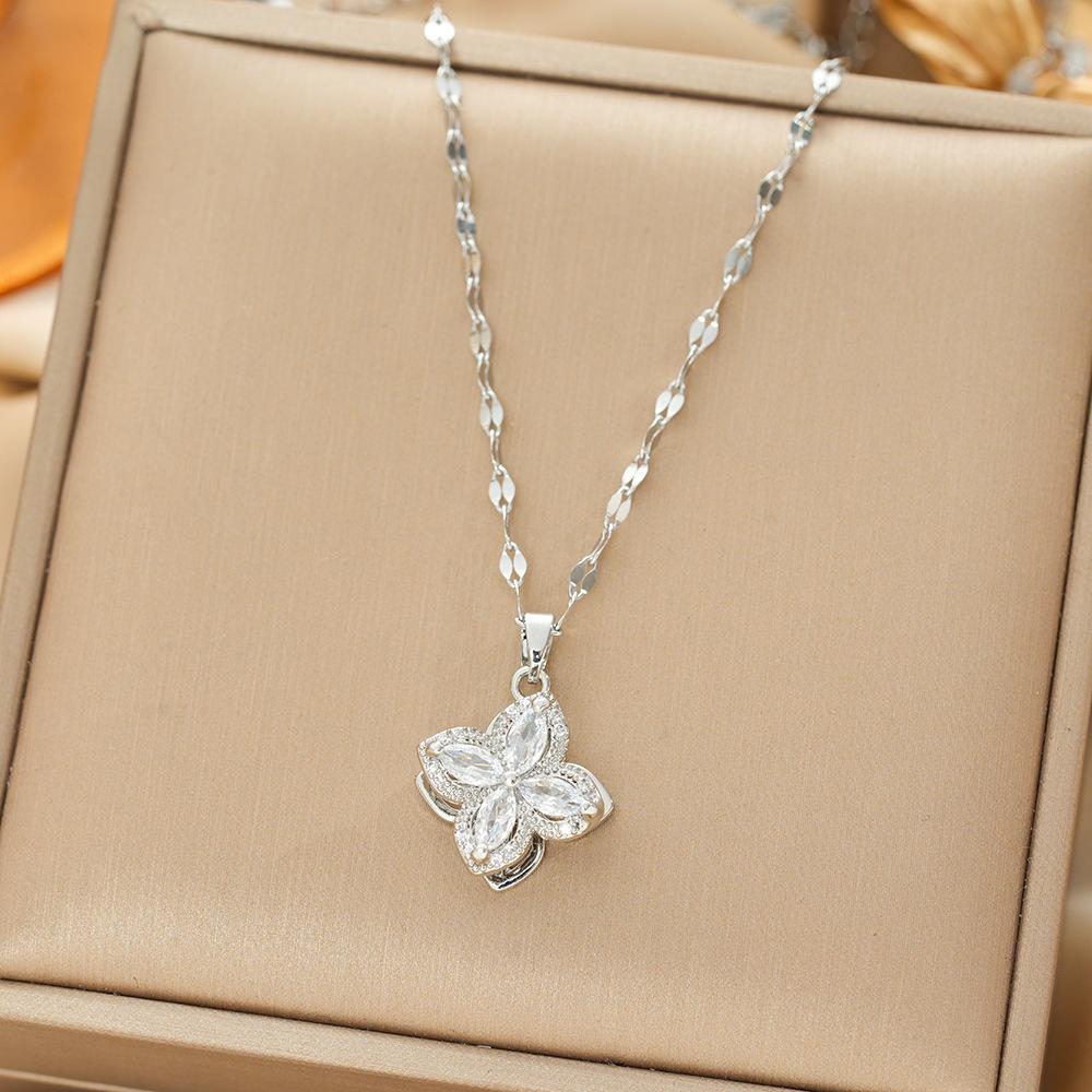 Titanium Steel Necklace For Women Elegant Simple Fashion Zircon Collarbone Chain Light Luxury Niche Jewelry
