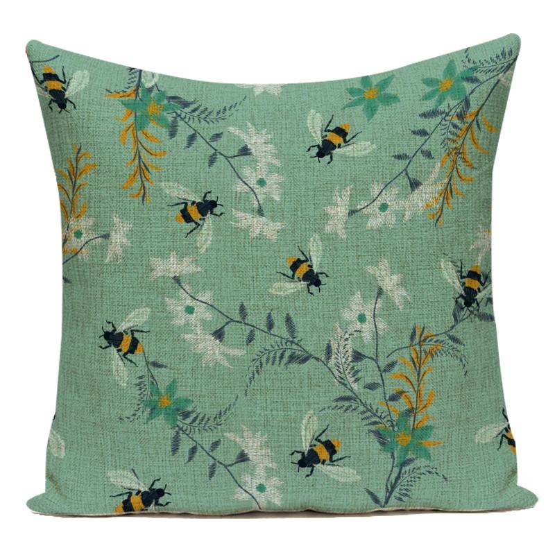Vintage Floral Bee Decorative Cushion Covers Nordic Home Decor Sofa Chair Living Room Cushions Custom Throw Pillow Covers