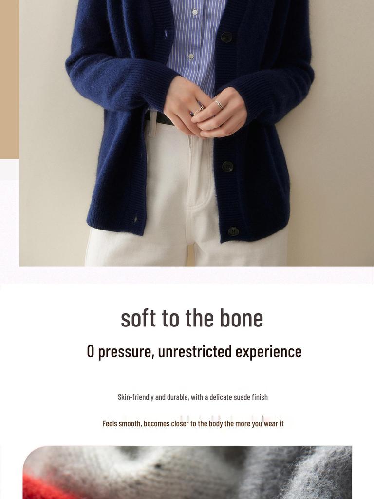 Thickened Autumn/Winter V-neck Cashmere Cardigan: Slimming Knitted Sweater for Women, Versatile and Stylish
