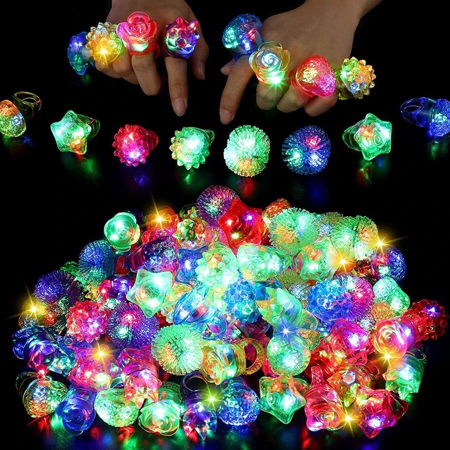 

10/20/30/40/50/60pcs Glowing Rings LED Light Up Luminous Rings Party Favor Toys Flash Led Lights Glow In The Dark Party Supplies random style