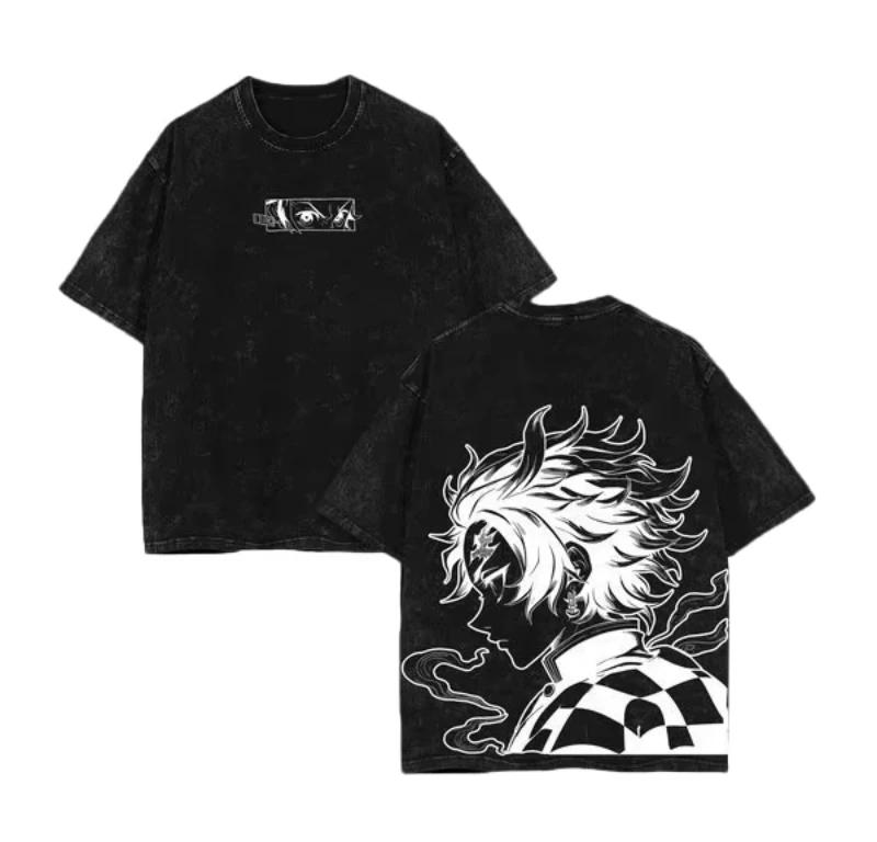 2026 Streetwear Demon Slayer Vintage Washed T-shirt Oversized Man Women Short Sleeve Tee Anime Printed Casual Tops Summer Y2k
