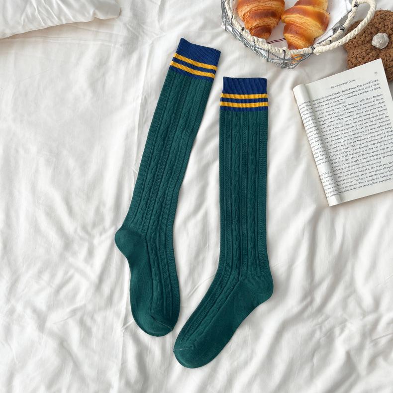 Meias de Cano Médio Listradas Coloridas de Algodão Penteado Agulha Dupla Femininas Meias Jk Até o Joelho Meias de Bezerro Estilo Faculdade Japonês