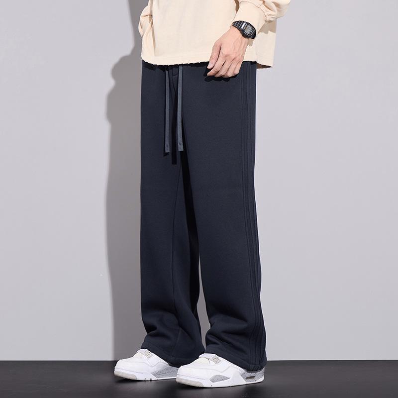 Herren Schwergewicht Samt Strick Winter Gerade Hose mit Drei-Streifen - Locker, Trendig, Hochwertige Freizeit Sportbekleidung.